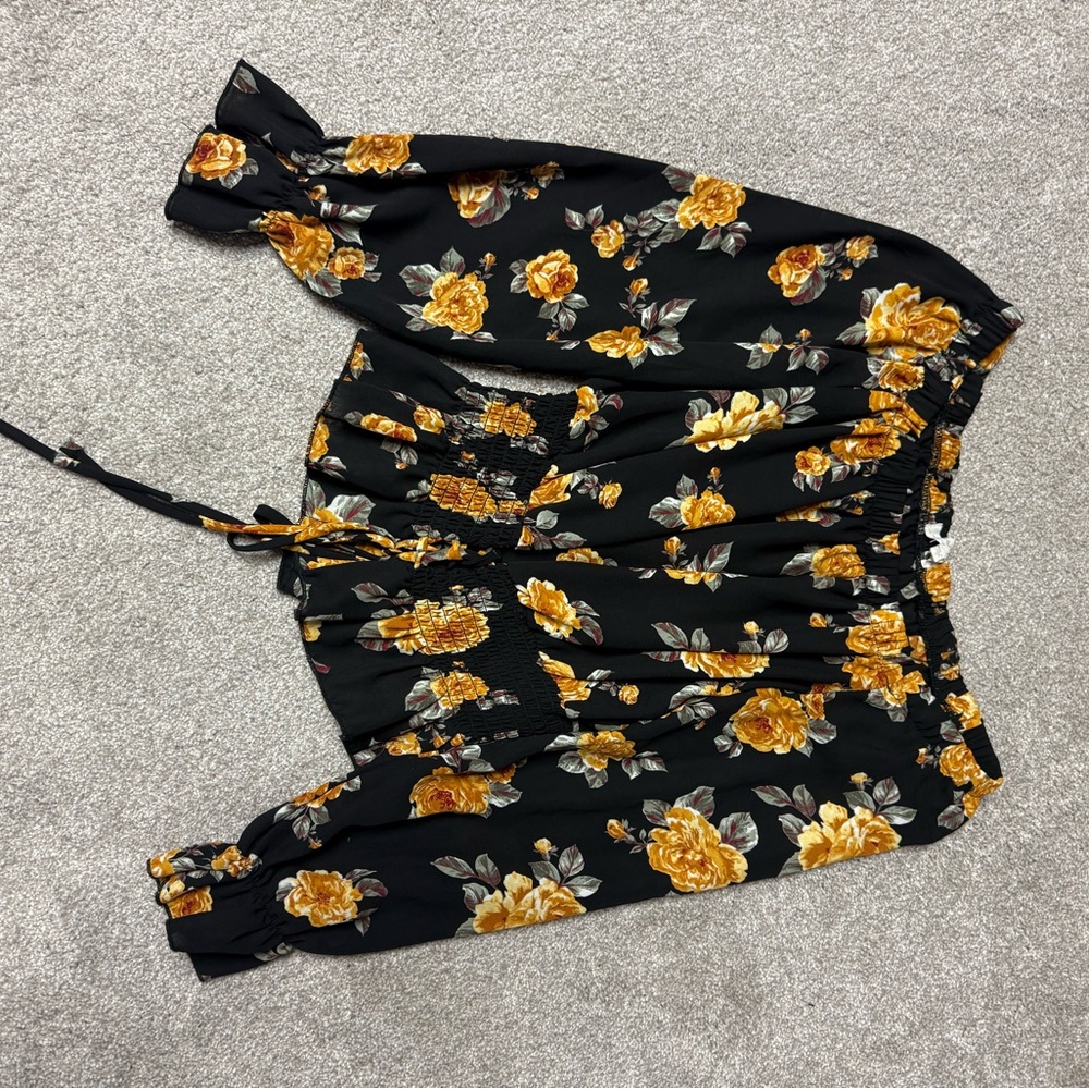 Floral Black and Yellow Off-Shoulder Top